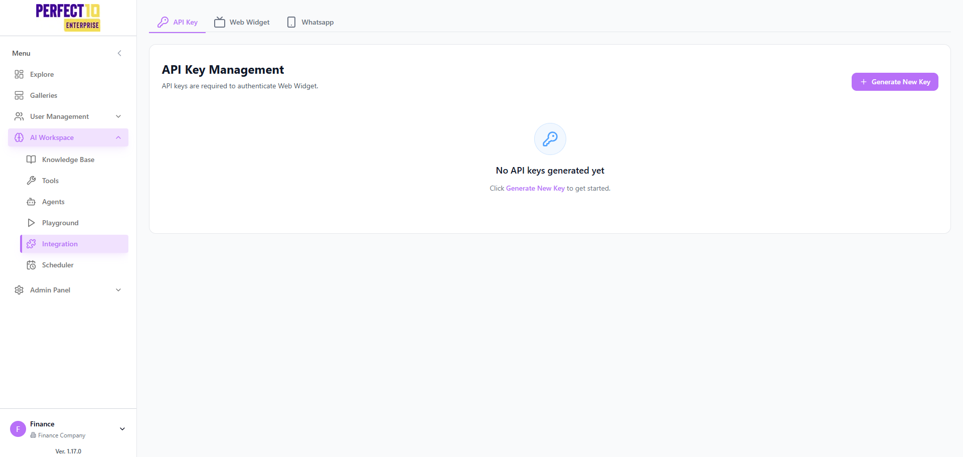Halaman API Key dengan kartu kunci yang memuat Name, tanggal dibuat, Last Used, dan nilai kunci tersamar